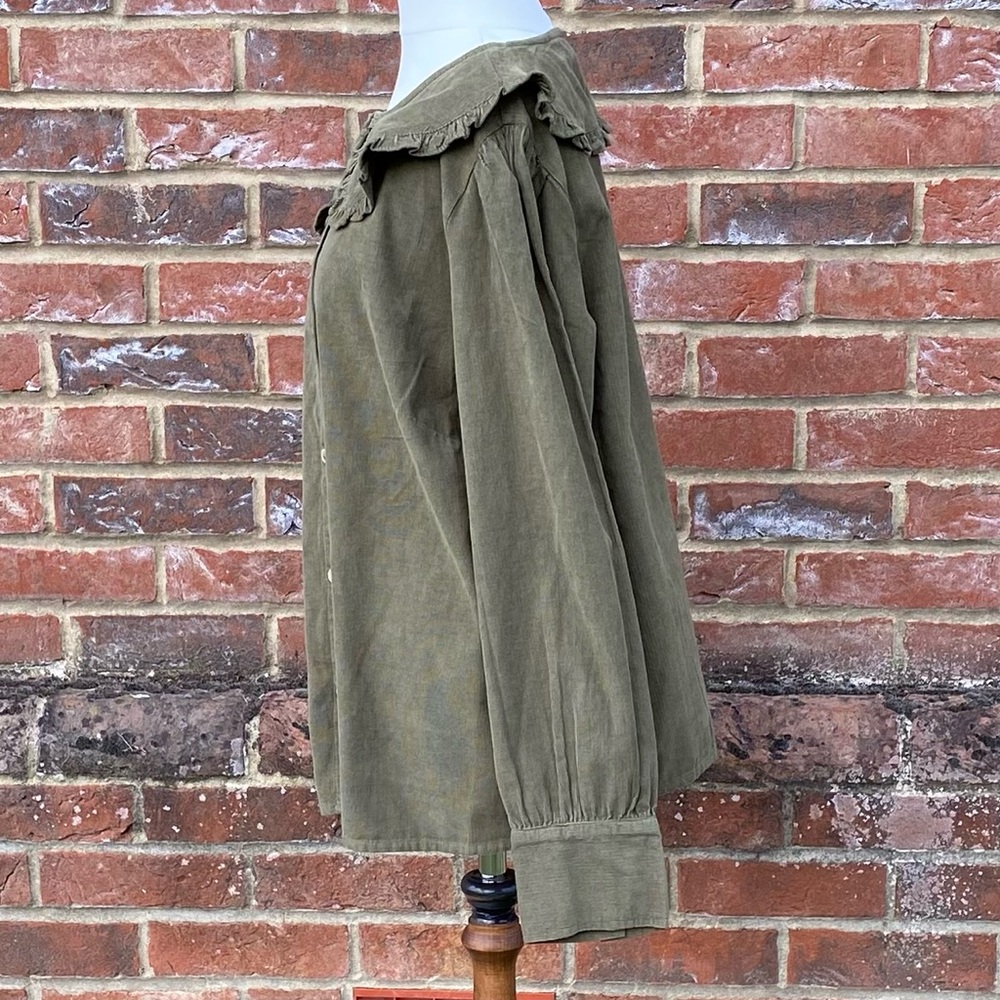 BNWT George Size 18 Khaki Green Cord Collared Top Blouse 100% Cotton Long Sleeve - Picture 2 of 13